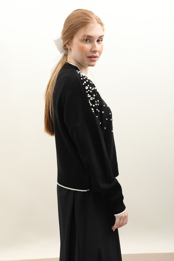 İncili Triko Hırka Siyah - 8