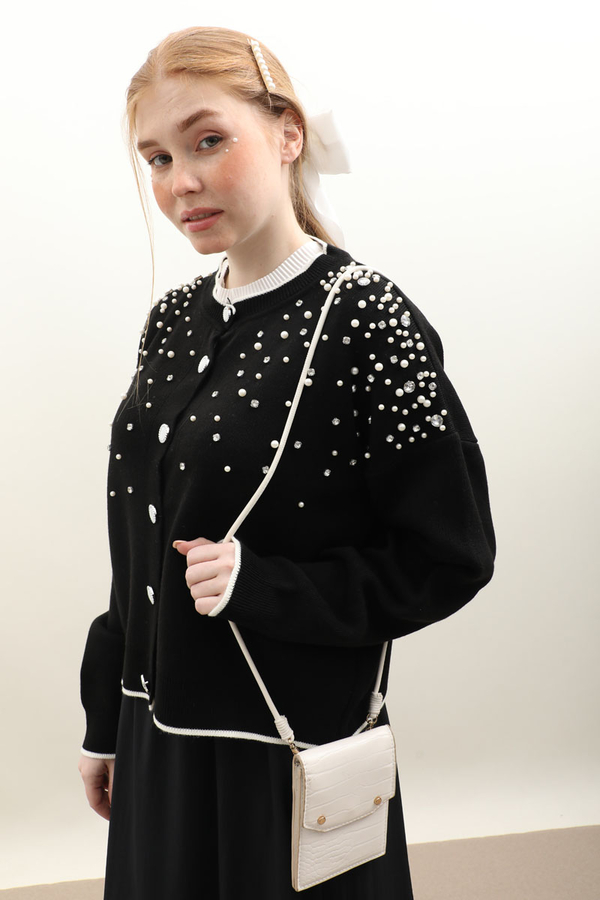 İncili Triko Hırka Siyah - 3