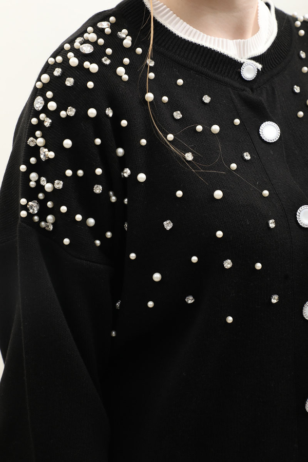 İncili Triko Hırka Siyah - 12