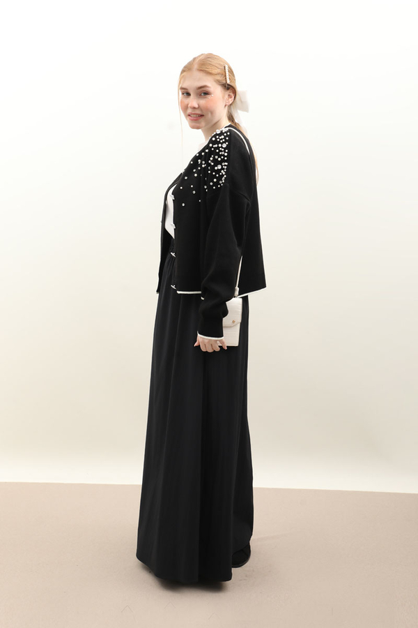 İncili Triko Hırka Siyah - 5