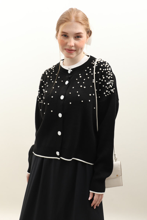 İncili Triko Hırka Siyah - 4