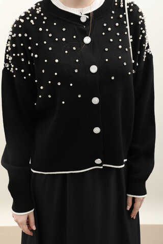 İncili Triko Hırka Siyah - 9