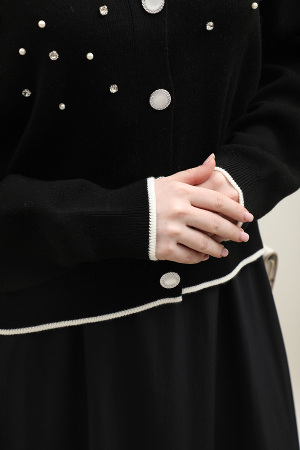 İncili Triko Hırka Siyah - 10