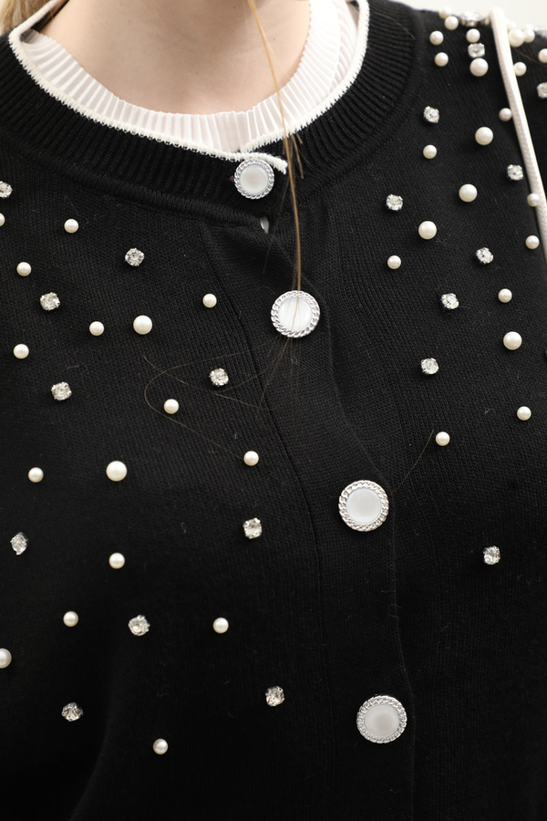 İncili Triko Hırka Siyah - 11