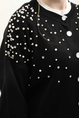 İncili Triko Hırka Siyah - 12