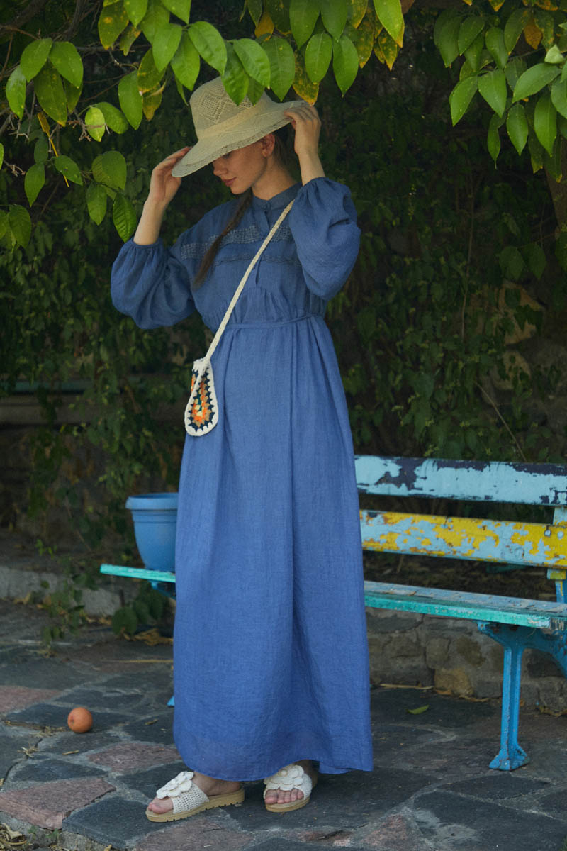 Indigo Lace Yoke Dress