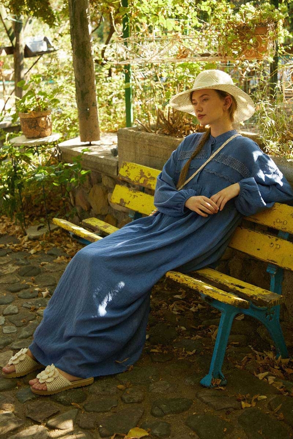 Indigo Lace Yoke Dress - 6