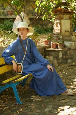 Indigo Lace Yoke Dress - 4