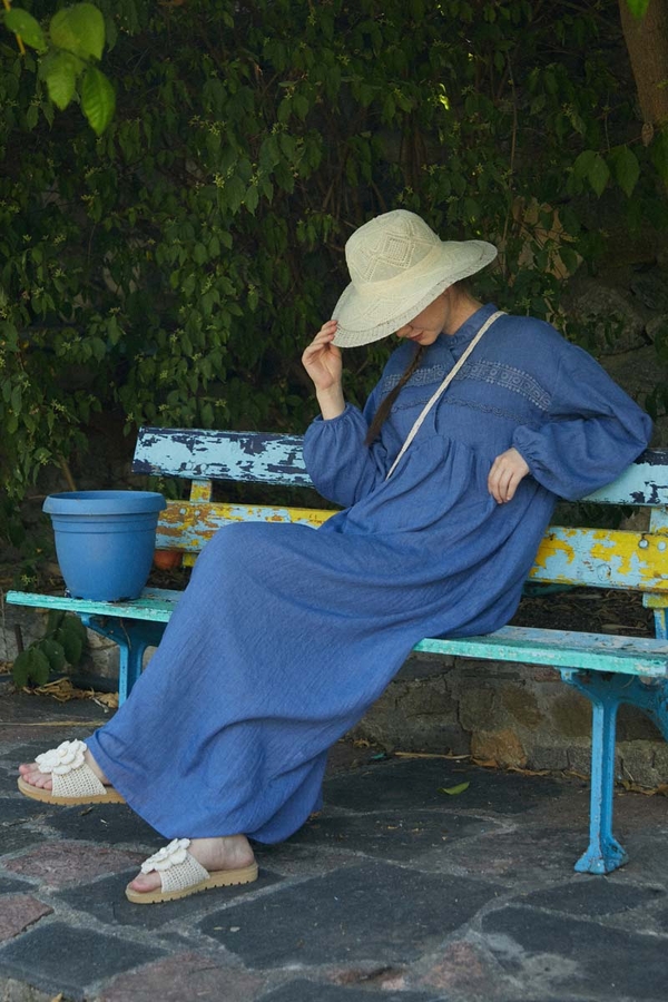 Indigo Lace Yoke Dress - 9