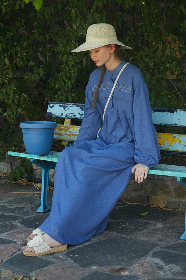 Indigo Lace Yoke Dress - 2