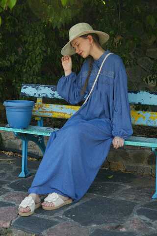 Indigo Lace Yoke Dress - 11