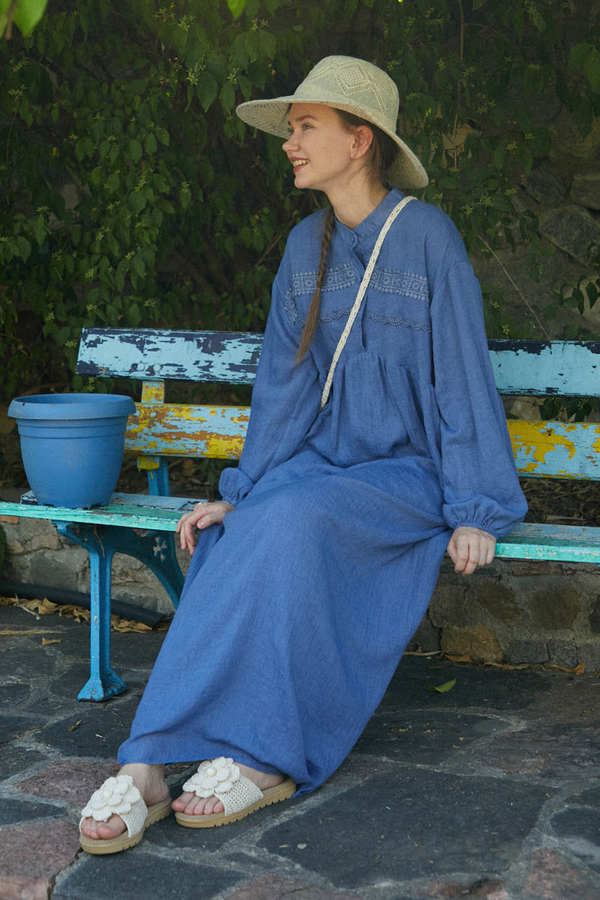 Indigo Lace Yoke Dress - 12