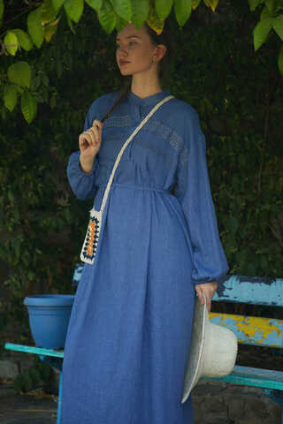 Indigo Lace Yoke Dress - 13