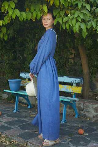 Indigo Lace Yoke Dress - 3