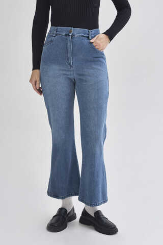 İspanyol Paça Denim Pantolon Açık Mavi - 1