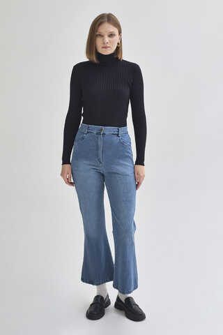 İspanyol Paça Denim Pantolon Açık Mavi - 2