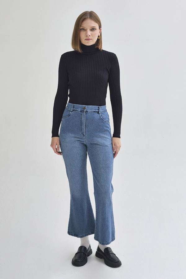 İspanyol Paça Denim Pantolon Açık Mavi (1)