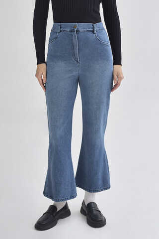 İspanyol Paça Denim Pantolon Açık Mavi - 3