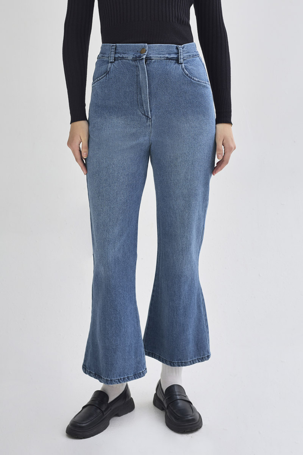 İspanyol Paça Denim Pantolon Açık Mavi - 3