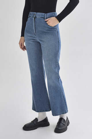 İspanyol Paça Denim Pantolon Açık Mavi - 5