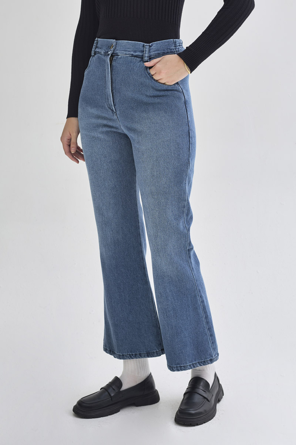 İspanyol Paça Denim Pantolon Açık Mavi - 5