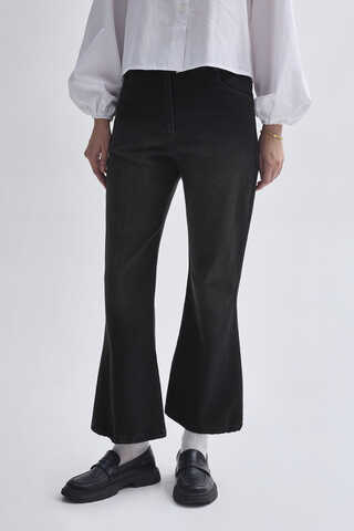 İspanyol Paça Denim Pantolon Siyah - 4