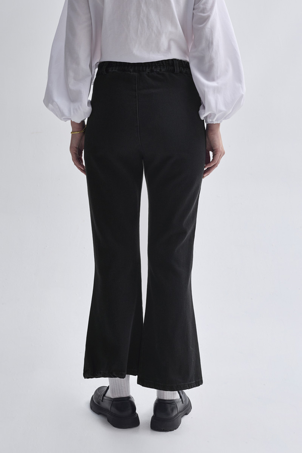 İspanyol Paça Denim Pantolon Siyah - 5