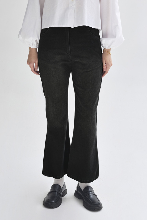 İspanyol Paça Denim Pantolon Siyah - 2