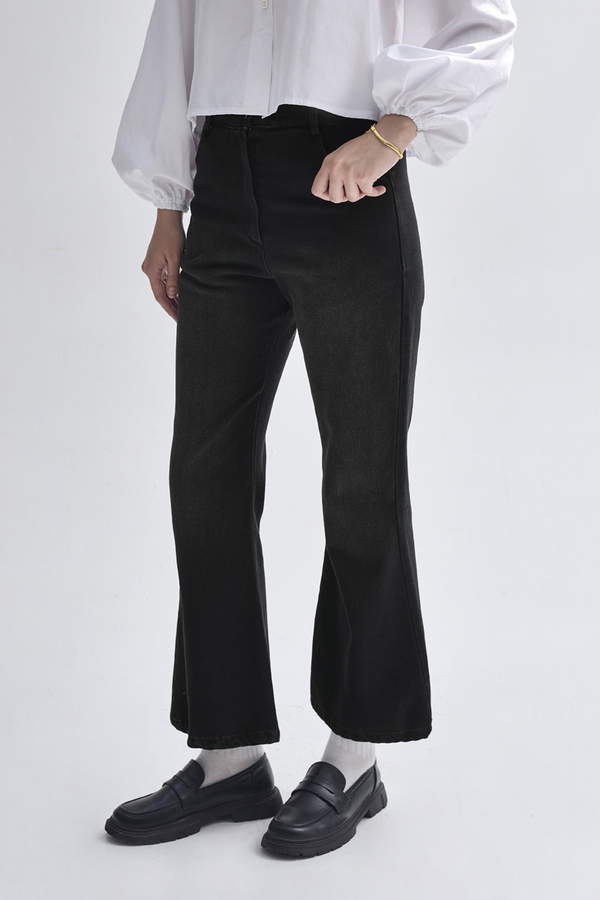 İspanyol Paça Denim Pantolon Siyah - 3
