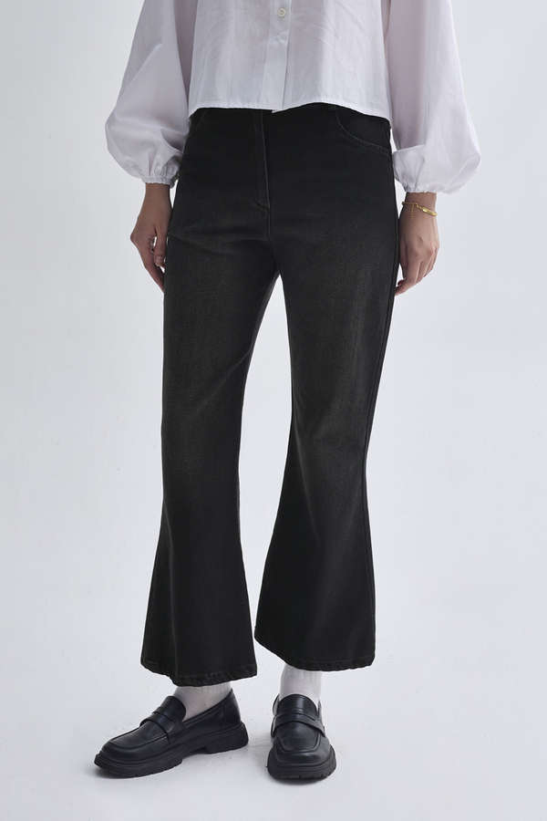 İspanyol Paça Denim Pantolon Siyah - 4