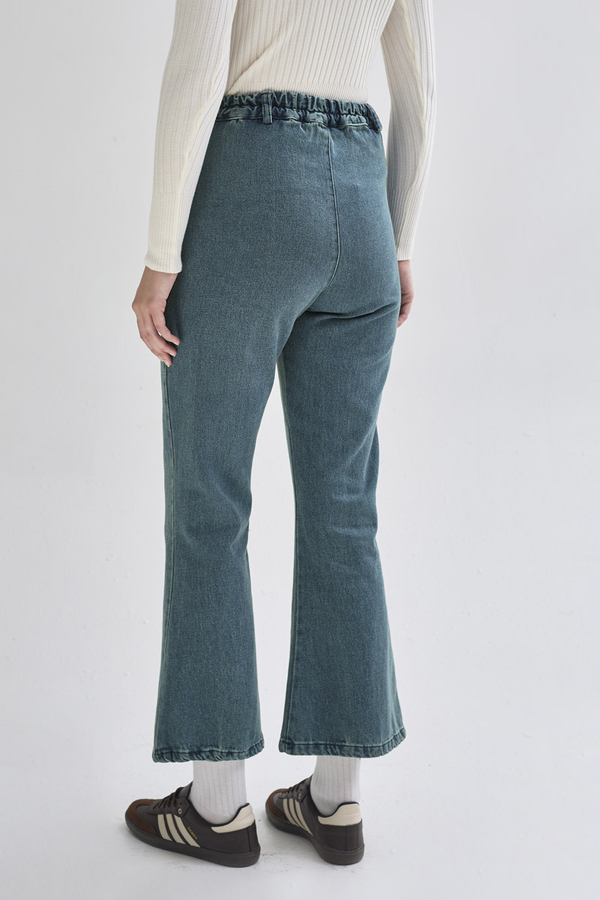 İspanyol Paça Denim Pantolon Yeşil Tintli - 5