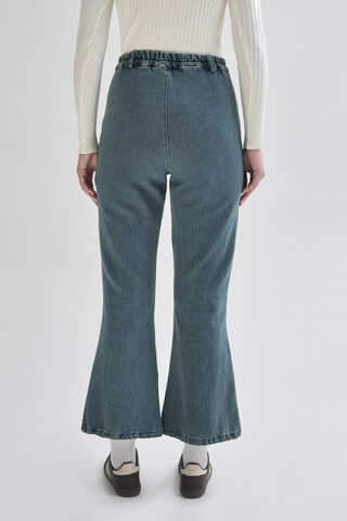 İspanyol Paça Denim Pantolon Yeşil Tintli - 4