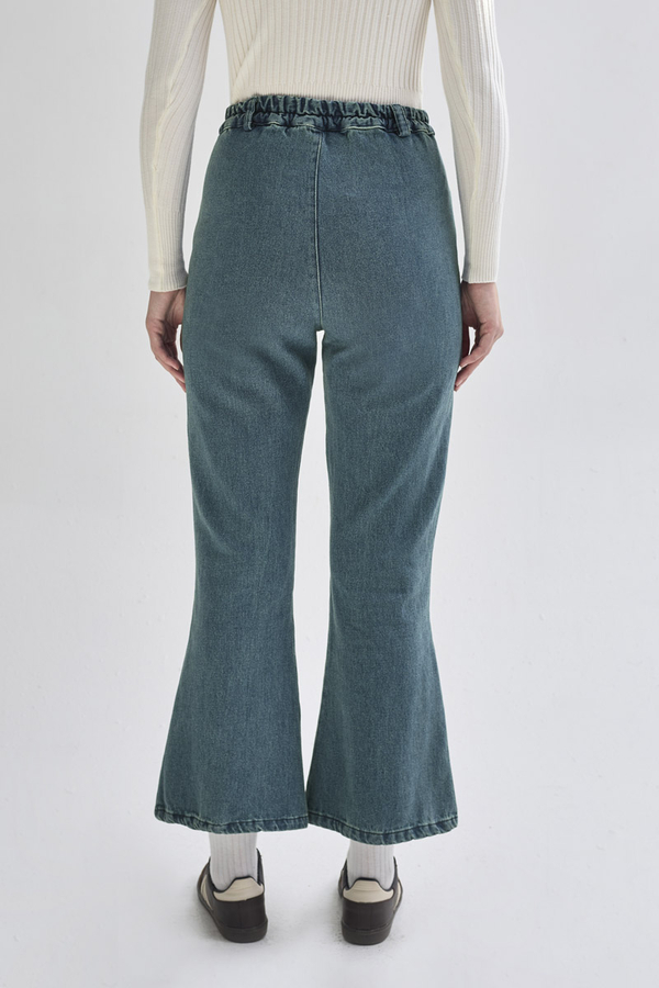 İspanyol Paça Denim Pantolon Yeşil Tintli - 4