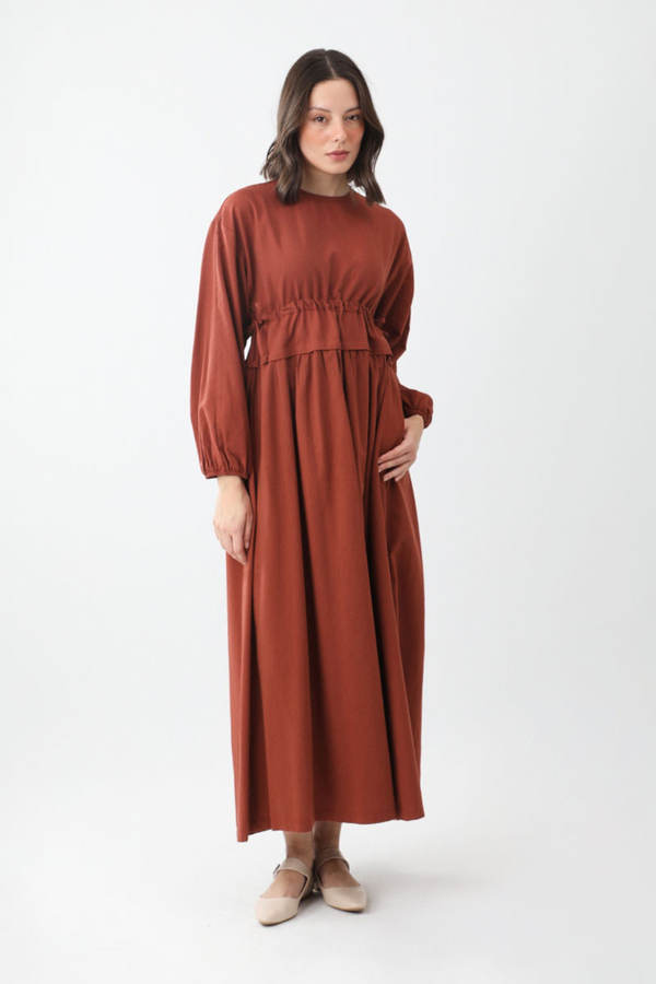 Iynem Linen Dress Brick - 16