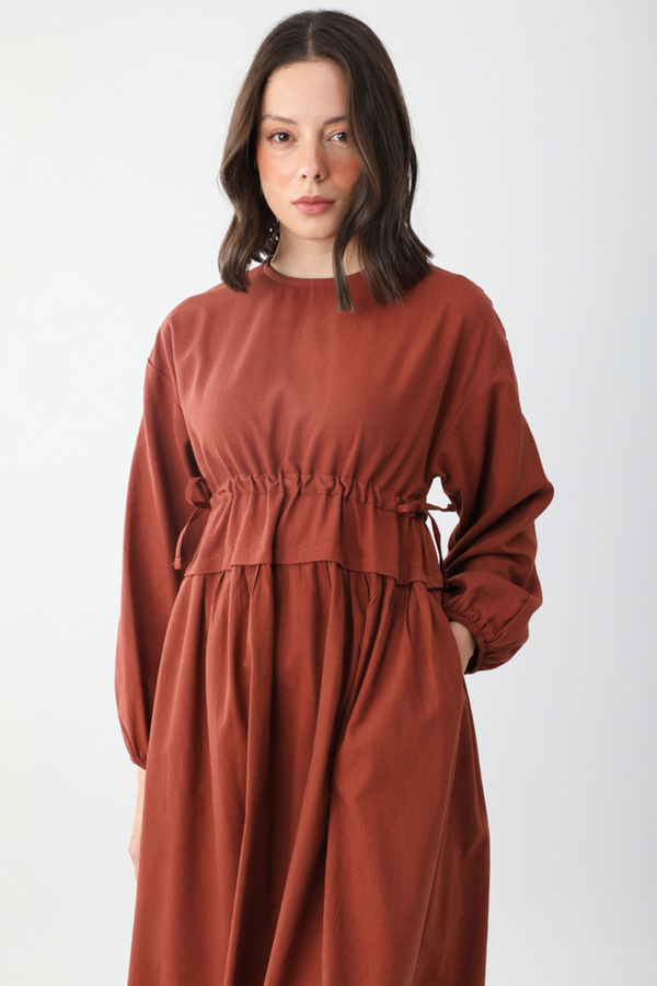 Iynem Linen Dress Brick - 15