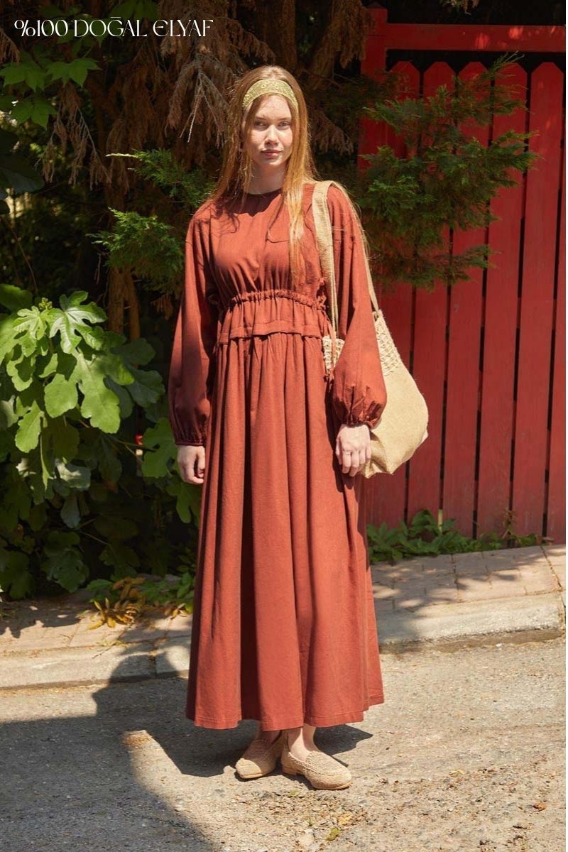 Iynem Linen Dress Brick