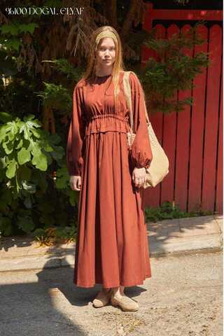 Iynem Linen Dress Brick - 1