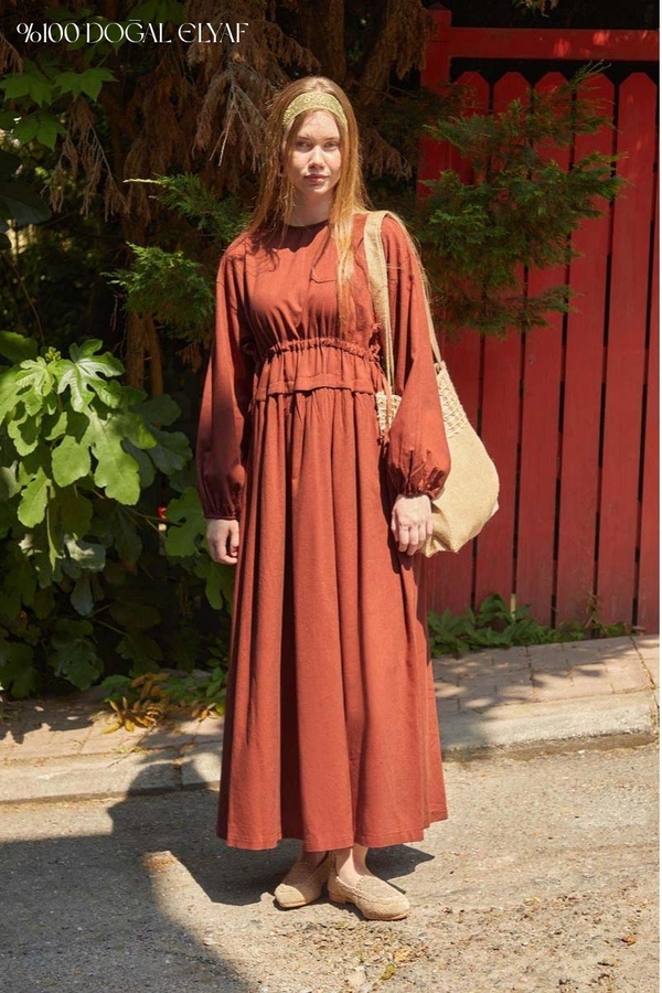 Iynem Linen Dress Brick - 1