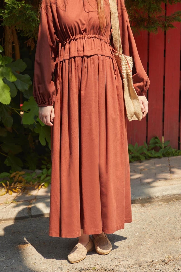 Iynem Linen Dress Brick - 2