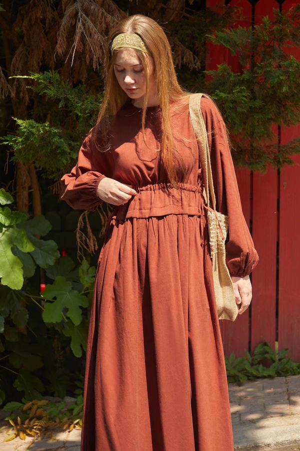 Iynem Linen Dress Brick - 11