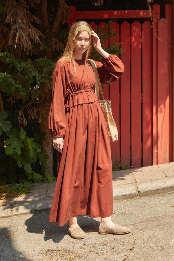Iynem Linen Dress Brick - 9