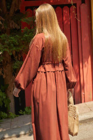 Iynem Linen Dress Brick - 12