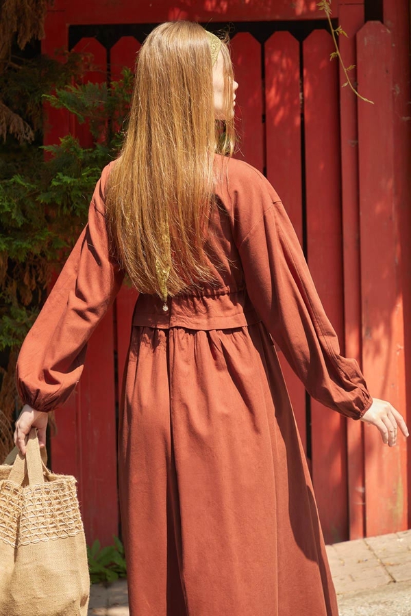 Iynem Linen Dress Brick - 13