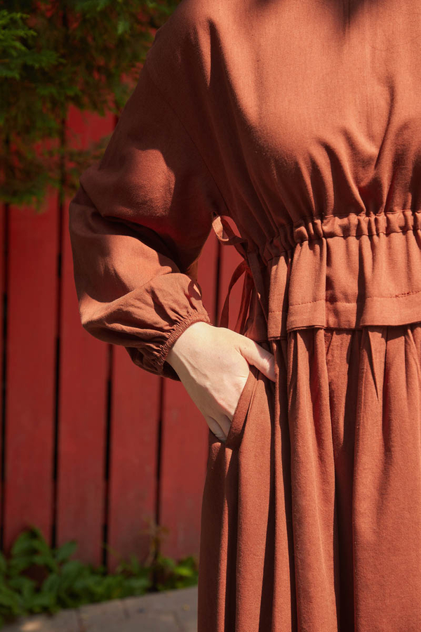 Iynem Linen Dress Brick - 4