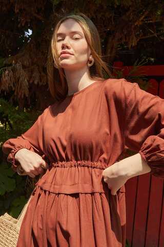 Iynem Linen Dress Brick - 8