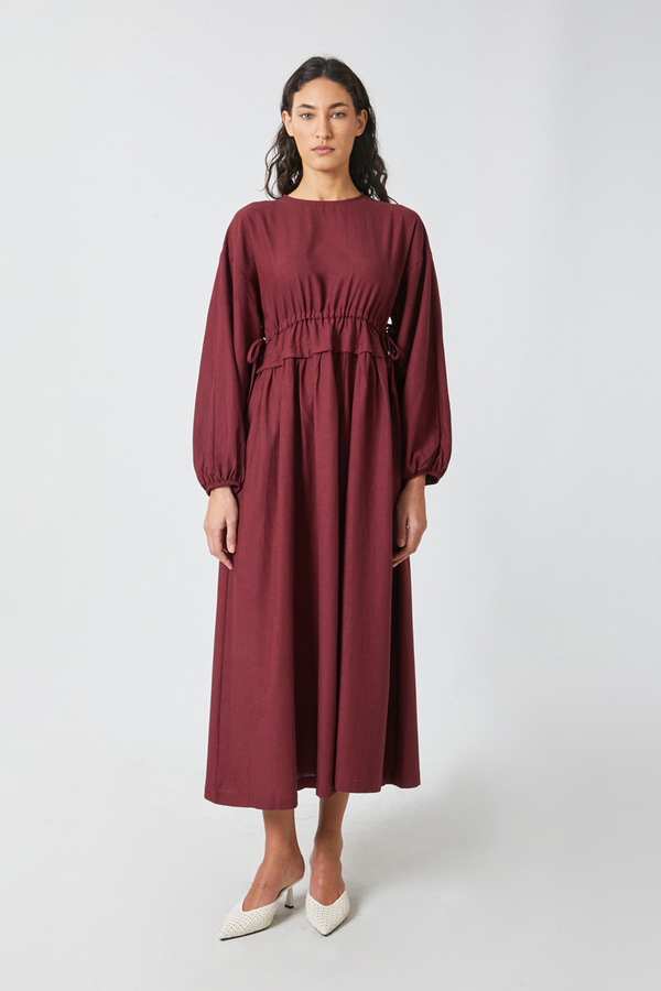 Iynem Linen Dress Burgundy - 11
