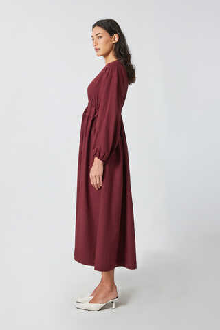Iynem Linen Dress Burgundy - 13