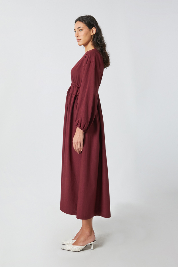 Iynem Linen Dress Burgundy - 13