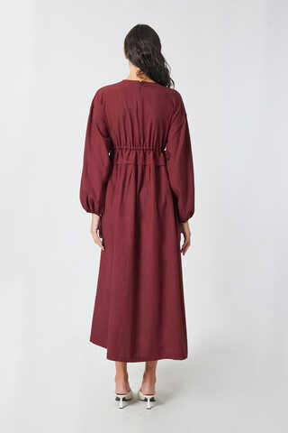 Iynem Linen Dress Burgundy - 15