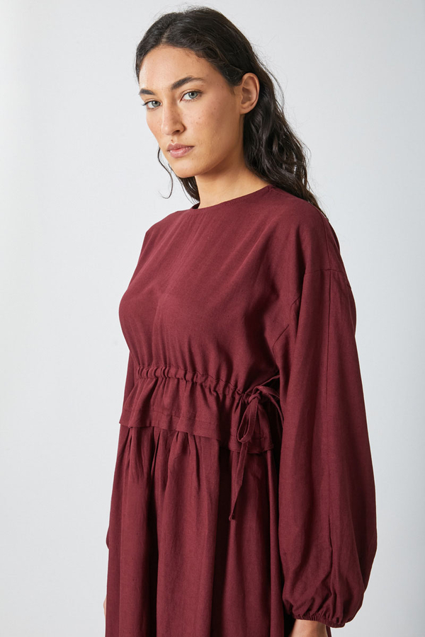 Iynem Linen Dress Burgundy - 12